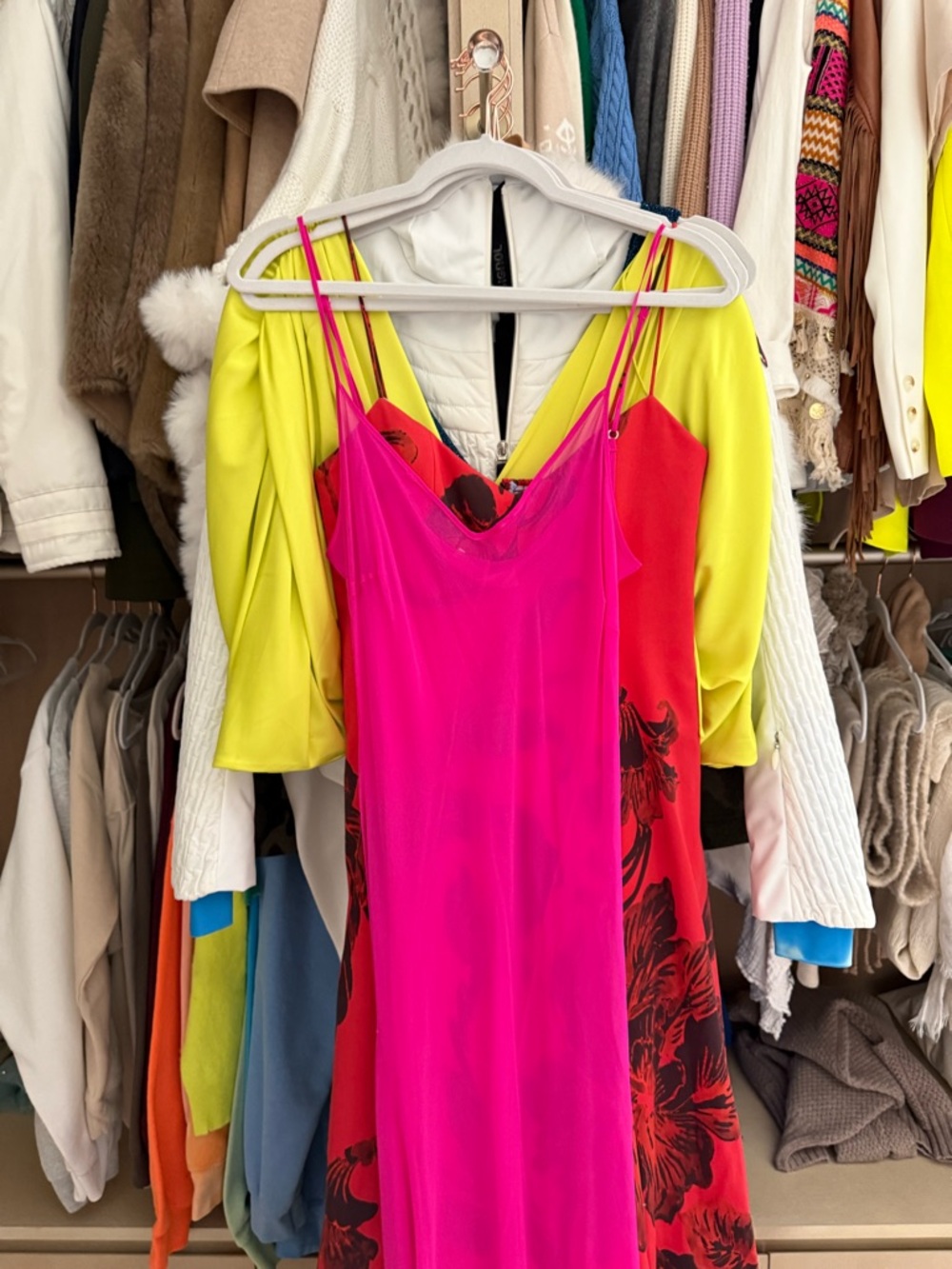 Bright Fuchsia Slip Dress - Women's Spaghetti Strap Tank